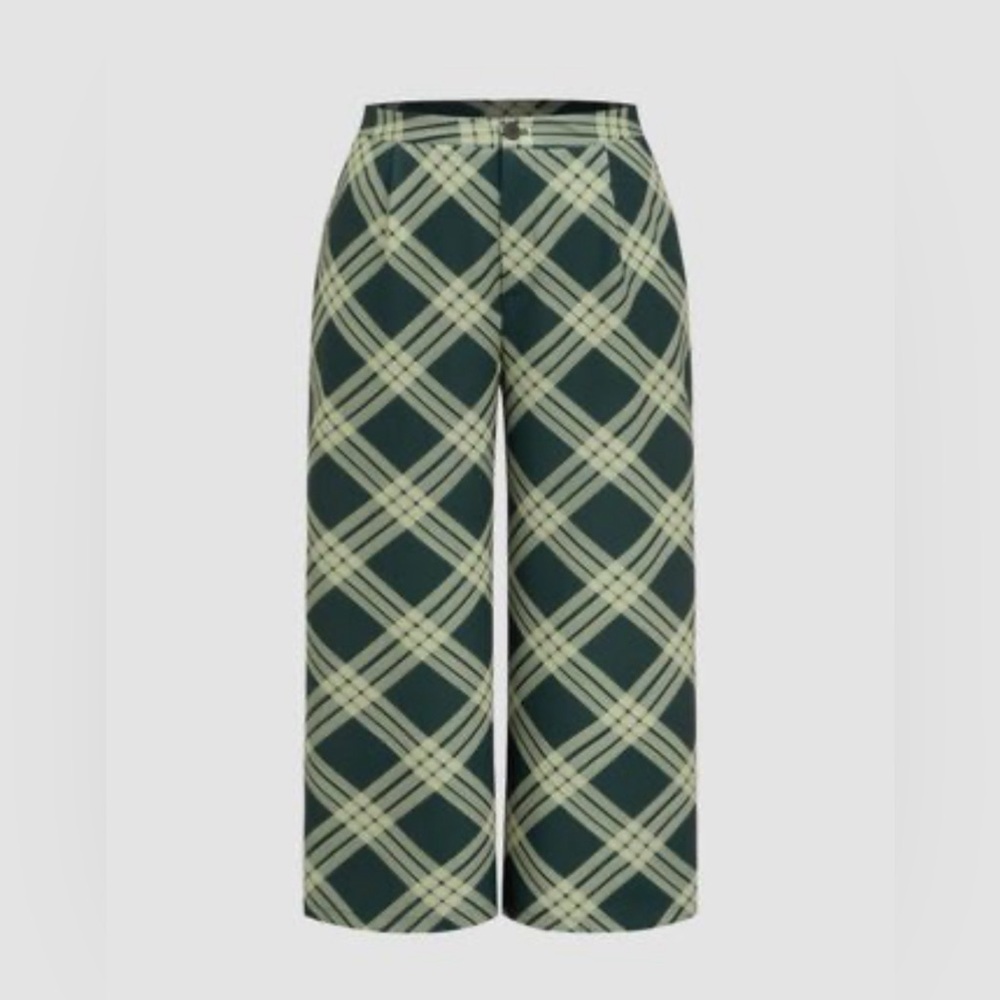 Cider plaid green extra wide width pants